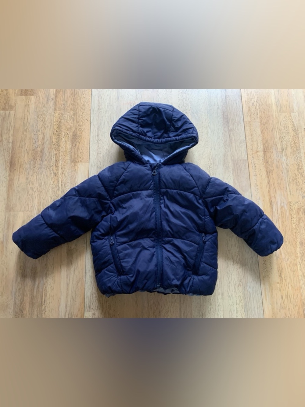 Zara Baby/Toddler Navy Blue Puffer Jacket with Hood sz12-18M